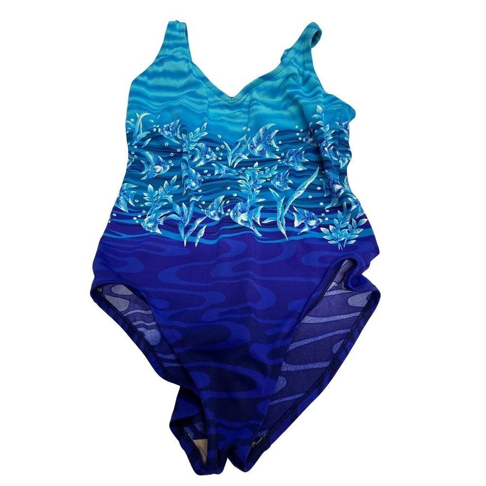 Vintage Swimsuit Blue Fish Underwater Size 10‎